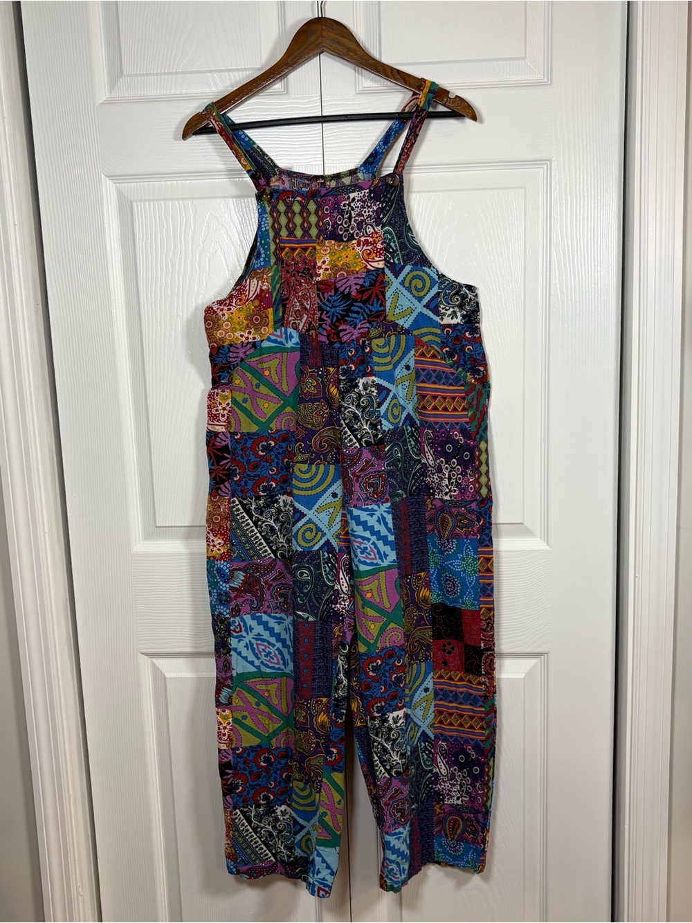 Boho Patchwork Overalls Jumpsuit M Hippie Festival Wide Leg